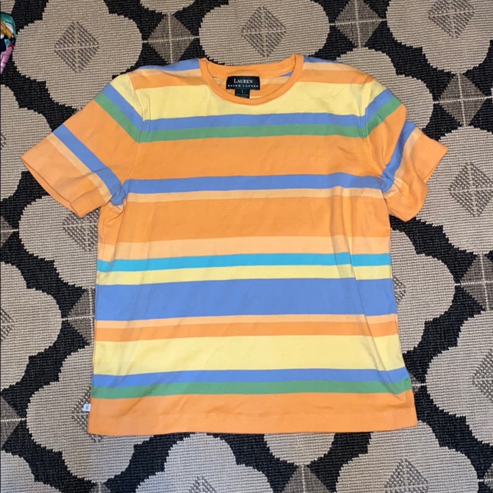 Lauren Ralph Lauren Orange Multi-Stripe Short Sleeve Tee
